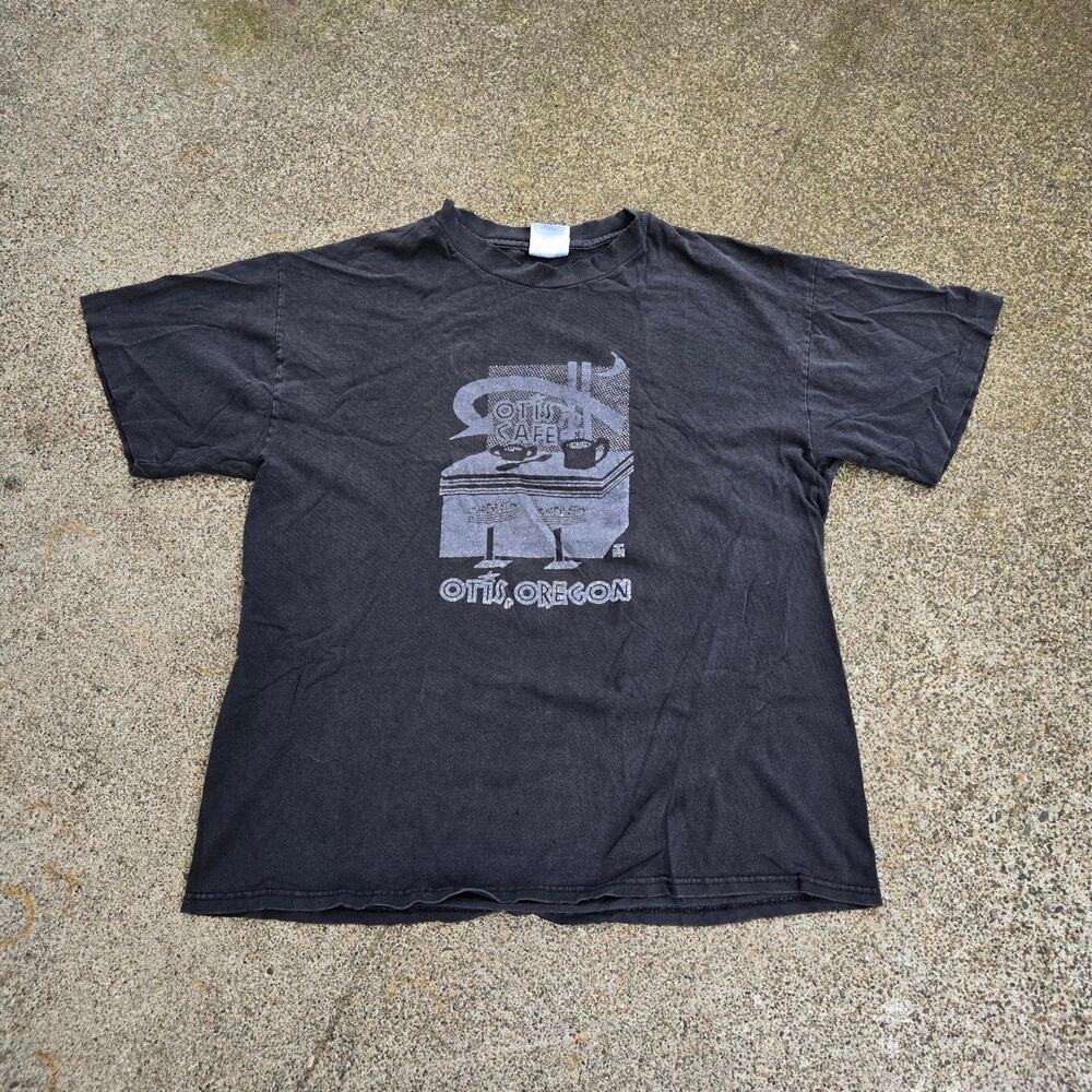 Vtg 90s OTIS CAFE Lunch Counter Graphic Oregon Restaurant TShirt L Single Stitch